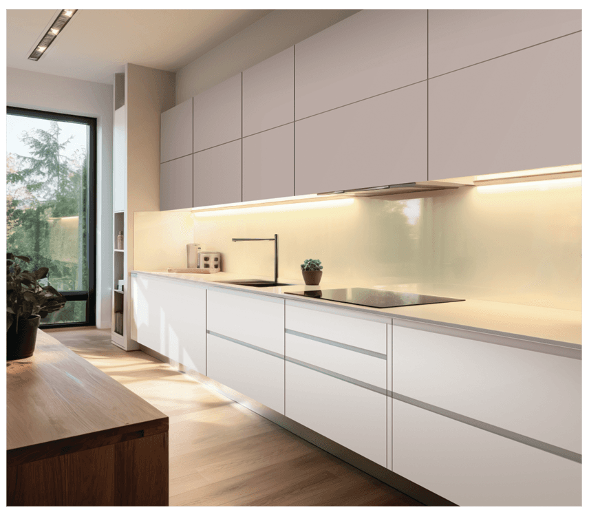 ASA sheet finish on light kitchen cabinetry